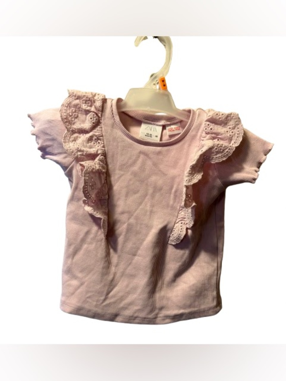 ZARA Baby Pink Ribbed Lace‑Ruffle Top – 12–18 Months